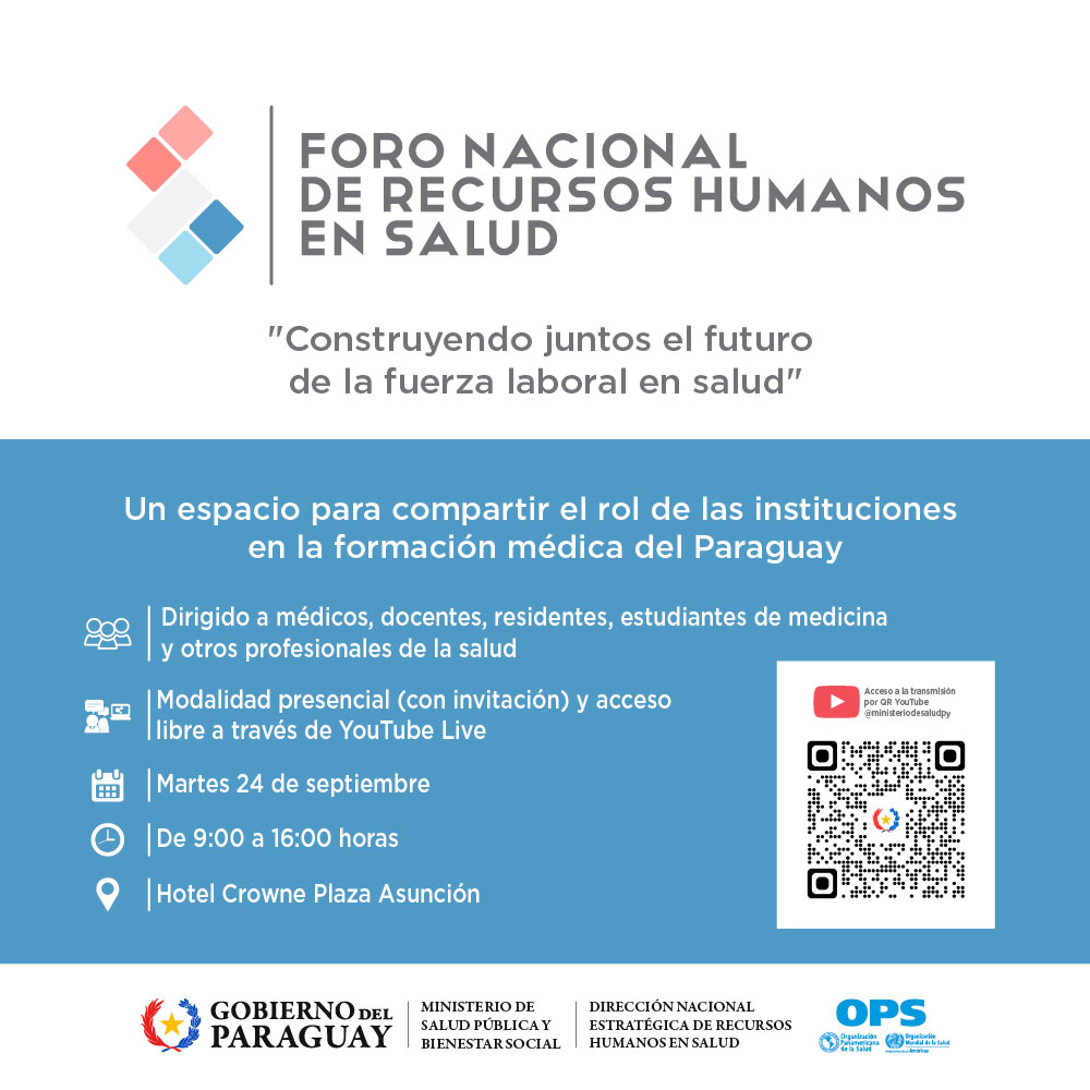 I FORO NACIONAL DE RECURSOS HUMANOS EN SALUD*. El tema de este año es: "El Rol de las Instituciones en la Formación Médica en Paraguay"